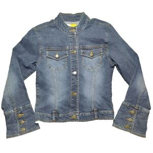 TULLE Juniors Large‎ Blue WIDE CUFF Stretch Denim Jean Jacket